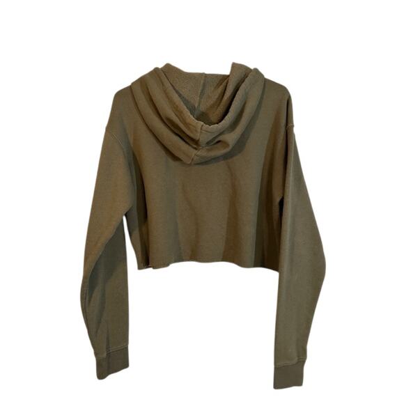 Wild Fable Olive Cropped Hooded Cut Off Casual Pullover Sweatshirt Women Sz S - Picture 2 of 9